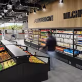 Commercial wall-mounted refrigerated display shelving - 1585 mm - 693 litres - with 2 double-glazed hinged doors and 4 shelves