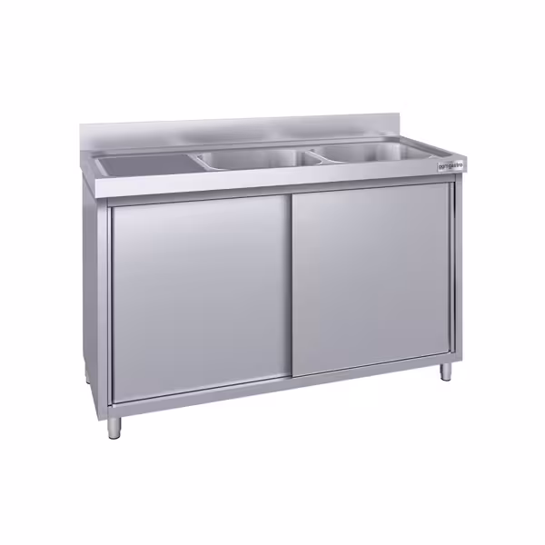 Chiuvetă tip dulap - din oțel inoxidabil ECO - 1,4 m - 2 cuve pe dreapta - L 40 x 50 x D 25 cm