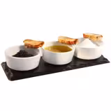 (6 bucăți) Placă de ardezie naturală - 280x100mm - cu 3 tocuri Ø 60mm - Negru