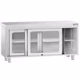 Paslanmaz Çelik Dolaplı Çalışma Tezgahı PREMIUM - 1600x700mm - ile Cam Sürgülü Kapılı