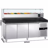 Balcão de pizza refrigerado PREMIUM - 2025x800mm - com tampo em granito - com 3 portas - incl. vitrina refrigerada superior - 10x GN 1/4