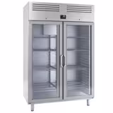 Kylskåp Rostfritt stål PREMIUM PLUS - GN 2/1 - 1385 mm - 1240 liter - ned till +2 °C till +8 °C - med 2 glasdörrar - Ventilerad kylning, LED-belysning, Automatisk avfrostning, R290