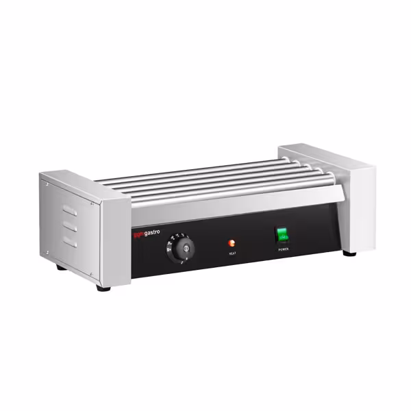 Commercial Hot Dog Roller – 5-Roller Tabletop – 50–200°C Thermostat – Stainless Steel – Single-zone