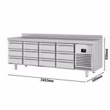Tavolo refrigerato PREMIUM PLUS - 2452x600mm - Ventilata - 510 L - con 12 cassetti - Alzatina