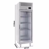 Armário frigorífico aço inoxidável AISI 304 PREMIUM PLUS - GN 2/1 - 560L - com 1 porta de vidro & 4 grelhas