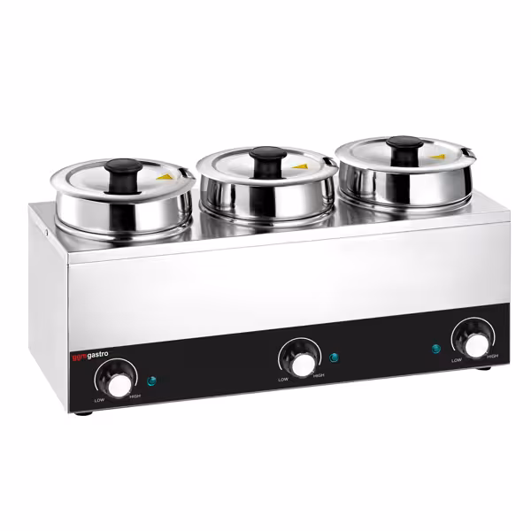 Commercial Table Top Bain Marie Hot Pot - 3×3.5 L Pots - 10.5 L Total - Independent Controls - 0-95°C