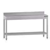 Table de travail en inox ECO - 1800x600 mm - avec étagère inférieure et rebord relevé          