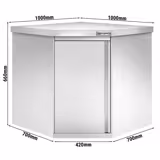 Edelstahl Eck-Wandhängeschrank - 700x400mm - mit Flügeltür - Höhe: 650mm