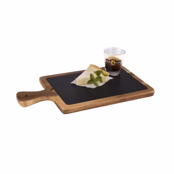 (6 kom) Daska za posluživanje - FUSIONA - set od 2 dijelova - s uklj. naturschiefer ploča - akacijevo drvo - 340x180x(h)20 mm - složivi