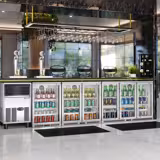 Réfrigérateur de bar – 900 mm – 220 litres – avec 2 portes vitrées battantes – en inox