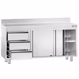 Edelstahl Arbeitsschrank PREMIUM - 1600x700mm - mit 3 Schubladen links & Aufkantung