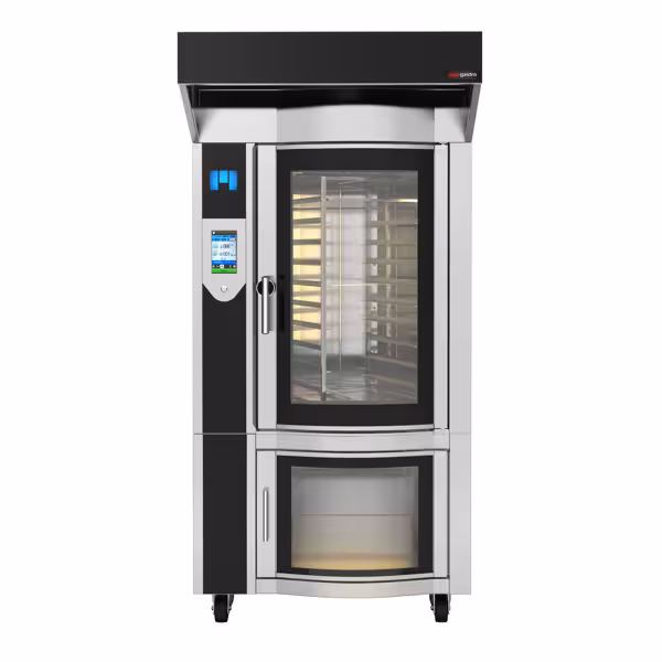 Roterende bakkerij heteluchtoven met stoomfunctie - Touchscreen - 10x EN 600x400 - met rijskast - incl. afzuigkap