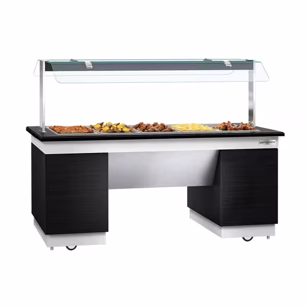 Banco buffet caldo a bagnomaria DUBLIN - 2000 mm - per 5 GN 1/1 - su ruote - nero - self service