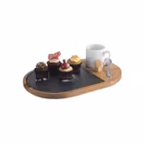 (6 pcs) Serving Board - FUSIONA - 2-piece set - incl. slate plate - acacia wood - 280x175mm - oval