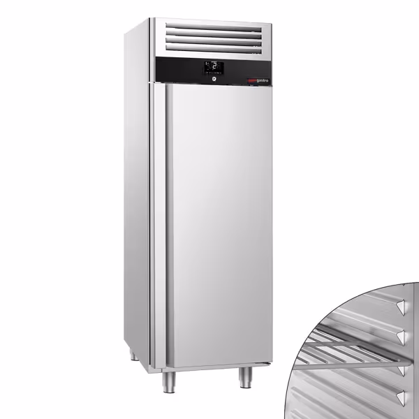 Koelkast RVS PREMIUM - GN 1/1 - GN 2/1 - 686mm - 600liter - tot +10°C - met 1 deur - geforceerde koeling, LED-verlichting, slot & omkeerbare deur