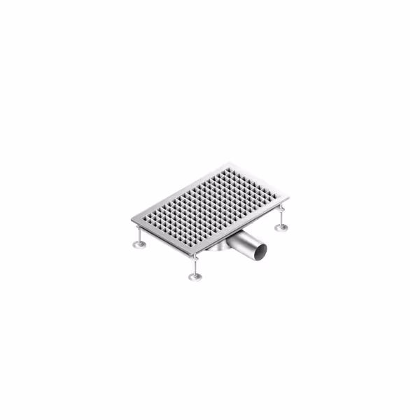 Stainless Steel Channel Drain - AISI 304 - 500x300mm - low-profile - side outlet - Ø70mm - removable grate/strainer