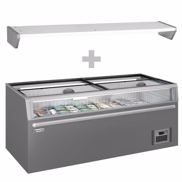 Îlot de congélation pour supermarché - 2104x850mm - 646 L - Couvercles coulissants en verre - Gris