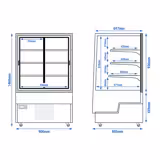 Vetrina pasticceria refrigerata - 508l - 900mm - Doppio vetro; porte posteriori scorrevoli - con 4 ripiani - LED interni; 4 lati vetro - Nero