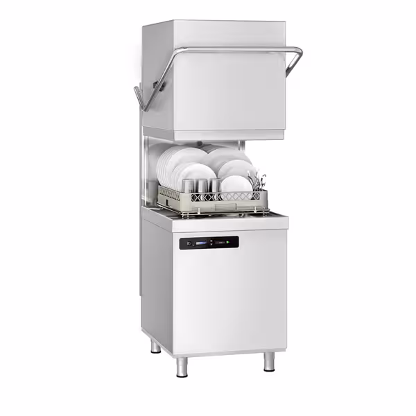 Doorschuifvaatwasser 50x50cm - Elektronisch bedieningspaneel - 400V - 7,1kW - met zeep- & glansspoelpomp - met ingebouwde waterontharder