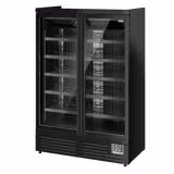 Supermarkt-wandkoelmeubel - 1260mm - 991 liter - van +2 tot +8 °C - met 2 dubbelglas glazen draaideuren & 5 schappen - zwart