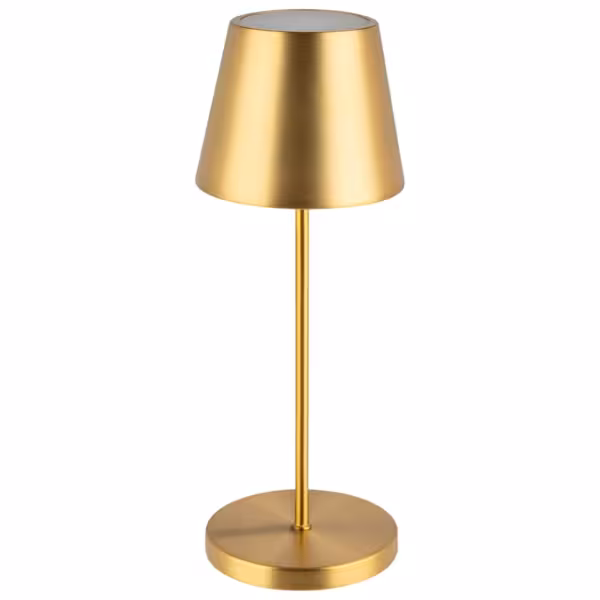 Lámpara de mesa LED - recargable - inalámbrica - MERLE - regulable en 3 niveles - 3 temperaturas de color - IP54 - autonomía 10–60h - Ø 110mm - Dorado