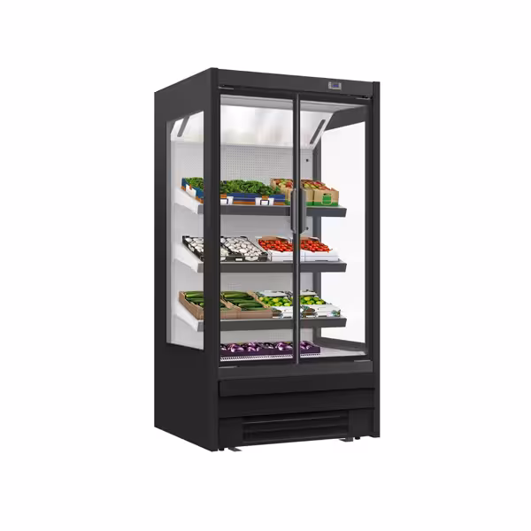 Murale Refrigerato Professionale - 1018mm - 528l - +4°/+6°C - con 1 porta a battente in vetrocamera & 3 ripiani - Nero