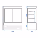 Commercial cake display fridge - Double glazing - square - mirrored front - with 3 adjustable shelves - rear sliding doors - for patisserie - 1400L - 1500mm - Black