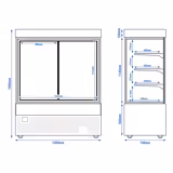 Commercial cake display fridge - Double glazing - square - mirrored front - with 3 adjustable shelves - rear sliding doors - for patisserie - 1400L - 1500mm - Black