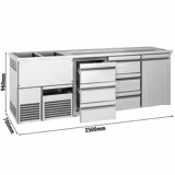 Comptoir de bar réfrigéré PREMIUM - 2500x700mm - 1 porte & 6 tiroirs