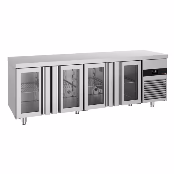 Mostrador refrigerado PREMIUM - 2330x700mm - 4 puertas de cristal - GN 1/1 - refrigeración ventilada - 632l