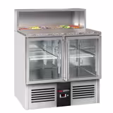 Saladette PREMIUM - 903mm - 2 glazen deuren - met RVS deksel voor 5x GN 1/6 - granieten werkblad