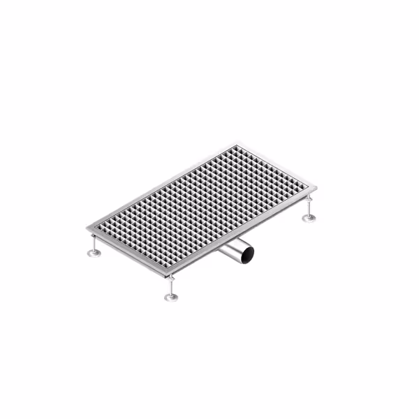 RVS vloerput - 750x400mm - lage inbouwhoogte & zijuitlaat - DN70