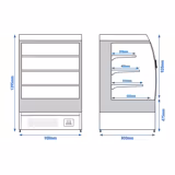 Espositore murale refrigerato - 900 mm - 216 litri - con 2 porte scorrevoli con doppio vetro e 3 ripiani