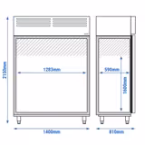 Glass Door Upright Fridge Stainless steel PREMIUM - GN 2/1 - 1350L - with 2 glass doors