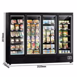 Supermarkt-wandkoelmeubel - 2520mm - met 4 dubbelglas glazen draaideuren & 5 schappen - zwart - 1900 liter