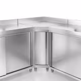 Tavolo armadiato in acciaio inox PREMIUM - 2000x700mm - con 2 porte scorrevoli + 3 cassetti a destra - con alzatina