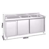 Wastafel - 1800x700mm - met afvalbak en 2 wastafels rechts