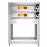 Forno elettrico per pizza - Platea in mattoni refrattari - 990x990mm - 4+4 pizze Ø33cm - 400°C - Meccanico - incl. Sottotelaio/Supporto