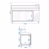 Pizzawerkbank PREMIUM - 2100x800mm - met granieten werkblad - met 2 deuren & 5 laden - incl. glasvitrine - 10x GN 1/3