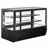 Vetrina refrigerata da banco - 160l - 900mm - Doppio vetro; 2 porte scorrevoli in vetro - vetro dritto - con 2 ripiani - 4 lati vetro; LED interni - Nero