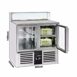 Saladette réfrigérée PREMIUM - 900mm - 240L - 2 portes vitrées - avec vitrine de comptoir pour 5x GN 1/6 - Pour FR