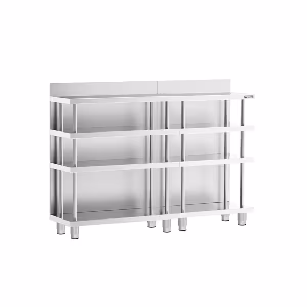 Tavolo in acciaio inox - 1600x600mm - con alzatina 100mm & 8 ripiani