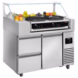 Zubereitungstisch - 1210mm - 1 Tür & 2 Schubladen - für 9x GN 1/6 Behälter - inkl. Crêpes-Gerät mit 2 Platten