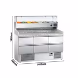Pizzawerkbank ECO - 1400x700mm - met granieten werkblad - met 6 laden 1/2 - incl. opzetkoelvitrine - 6x GN 1/4