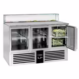 Saladette réfrigérée PREMIUM - 1368mm - 368L - 3 portes vitrées - avec vitrine de comptoir pour 8x GN 1/6