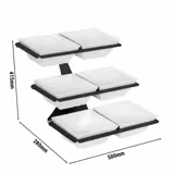 Support buffet - Set de 6 pièces - Acier inoxydable & Mélamine - Noir - avec 3 Niveaux