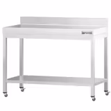 Table de travail en inox PREMIUM - 1000 x 600 mm - avec tablette inférieure, dosseret et roulettes