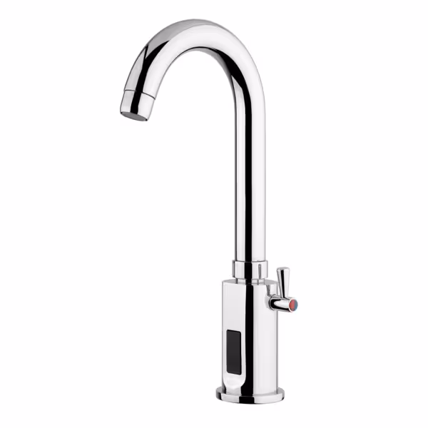 Enkelgats mengkraan PREMIUM - met 1-gats monobloc, tafelmodel, zwanenhals, sensor, eengreeps, keramische ventielen, G1/2, debiet 6 l/min