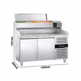 Commercial Pizza Prep Counter - Granite Top PREMIUM - 1500x800mm - with 2 doors - incl. refrigerated topping unit - 7x GN 1/4