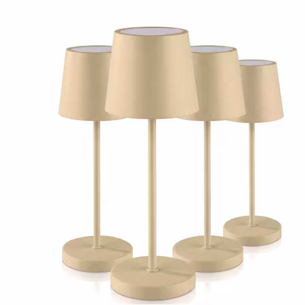 (4 stuks) Tafellamp - MERLE Micro - LED - oplaadbaar - draadloos - IP54 - dimbaar in 3 standen - Ø90mm - Sand
